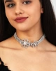 Kadın Flor Model Zirkon Taşlı Gümüş Pırlanta Abiye Gerdanlık Kolye Tasma Boyunluk Gelin Choker Takı