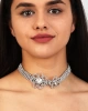 Kadın Flor Model Zirkon Taşlı Gümüş Pırlanta Abiye Gerdanlık Kolye Tasma Boyunluk Gelin Choker Takı