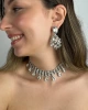 Kadın Fulmine Model Kristal Zirkon Taşlı Gümüş Kaplama Kolye + Küpe Günlük Stil Kombin Takı Seti