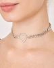 Kadın Kalın Zincirli Ortası Kalp Model Kristal Zirkon Taşlı Gümüş Kaplama Gerdanlık Tasma Choker