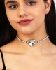 Kadın Kalp Model Zirkon Taşlı Gümüş Pırlanta Düğün Nişan Gelin Abiye Tasma Gerdanlık Kolye Choker