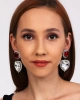 Kadın Kırmızı Kare Sallantılı Kalp Model Zirkon Taşlı Gümüş Pırlanta Abiye Düğün Söz Kına Parti Küpe
