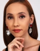Kadın Kırmızı Kare Sallantılı Kalp Model Zirkon Taşlı Gümüş Pırlanta Abiye Düğün Söz Kına Parti Küpe
