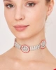 Kadın Opalo Model Kırmızı Beyaz Geniş Zirkon Taşlı Gümüş Kaplama Gerdanlık Tasma Choker Kombin Kolye