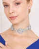 Kadın Opalo Model Mavi Beyaz Geniş Zirkon Taşlı Gümüş Kaplama Gerdanlık Tasma Choker Kombin Kolye