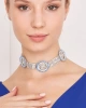 Kadın Opalo Model Mavi Beyaz Geniş Zirkon Taşlı Gümüş Kaplama Gerdanlık Tasma Choker Kombin Kolye