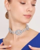 Kadın Opalo Model Mavi Beyaz Geniş Zirkon Taşlı Gümüş Kaplama Gerdanlık Tasma Choker Kombin Kolye