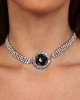 Kadın Siyah Oval Model Zirkon Taşlı Gümüş Pırlanta Abiye Gerdanlık Düğün Nişan Kolye Tasma Choker