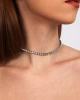 Kadın Tek Sıra Su Yolu Taşlı Vücut Choker Model Gümüş Zirkon Tasma Pırlanta Gerdanlık Kolye Abiye