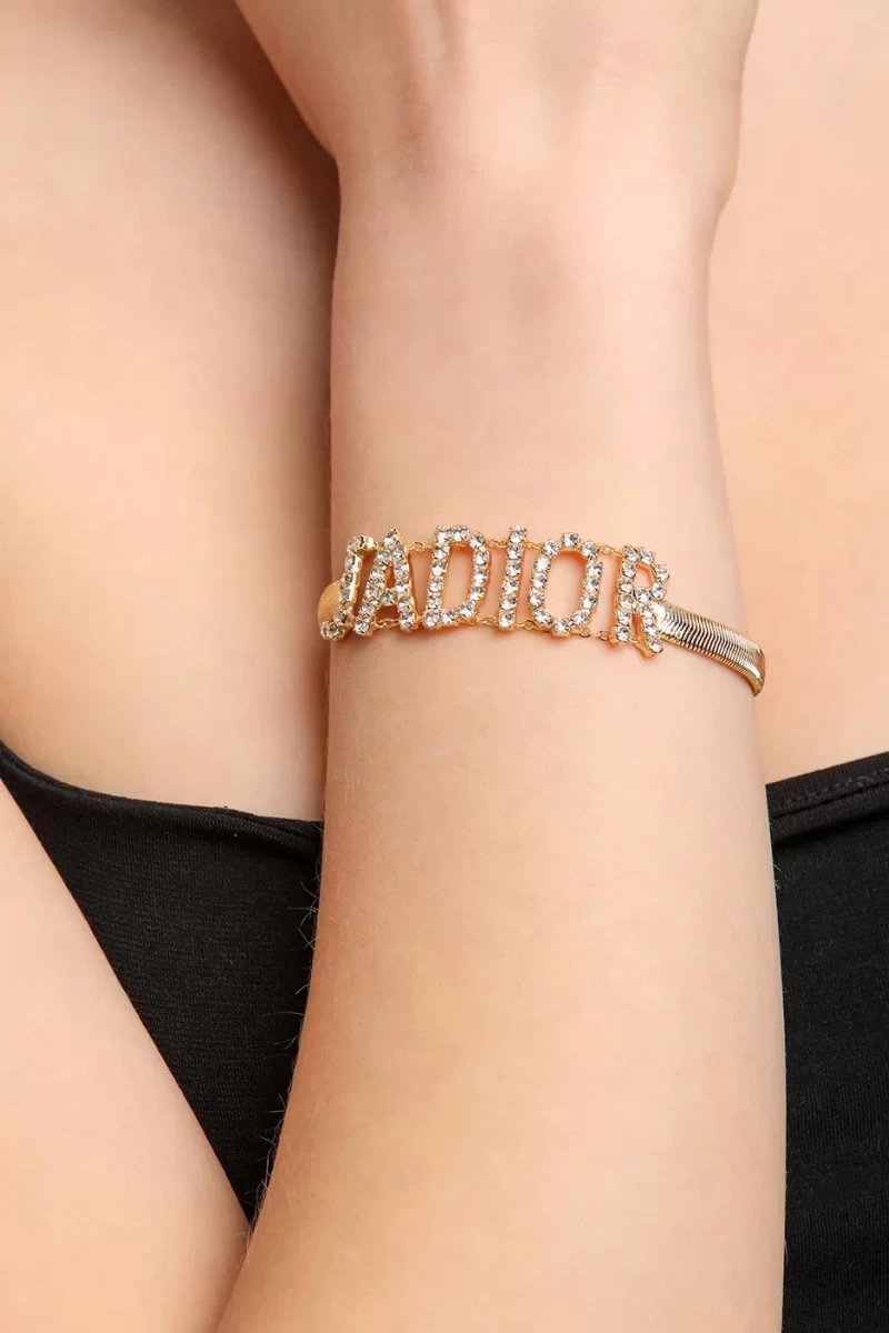 Kadın JDR Harf Marka Model Zincirli Kristal Zirkon Taşlı Gold Kaplama Bileklik