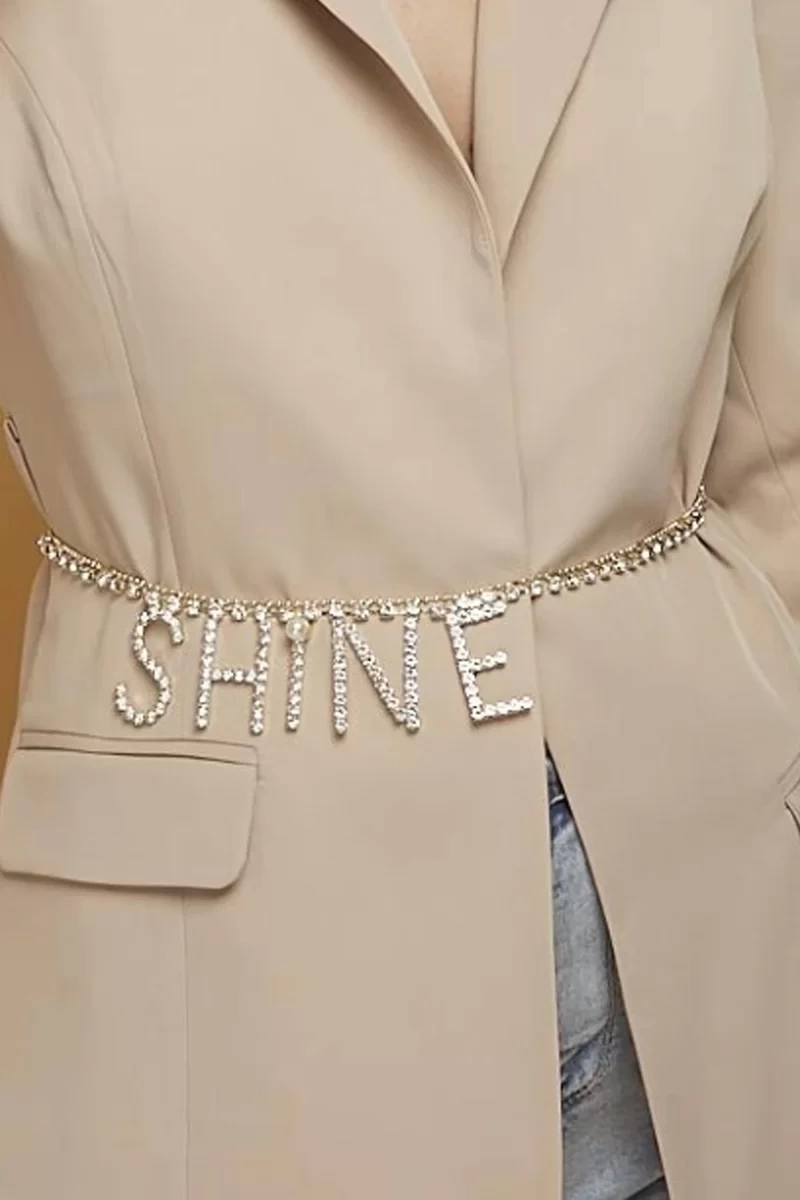 Kadın Shine İncili Zincir Model Gümüş Kristal Zirkon Taşlı Abiye Elbise Pantolon Etek Parti Kemeri
