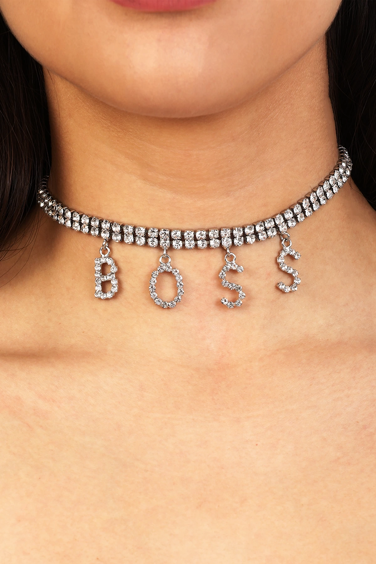 Kadın Boss Model Zirkon Taşlı Gümüş Pırlanta Abiye Düğün Nişan Gelin Söz Kına Tasma Gerdanlık Choker