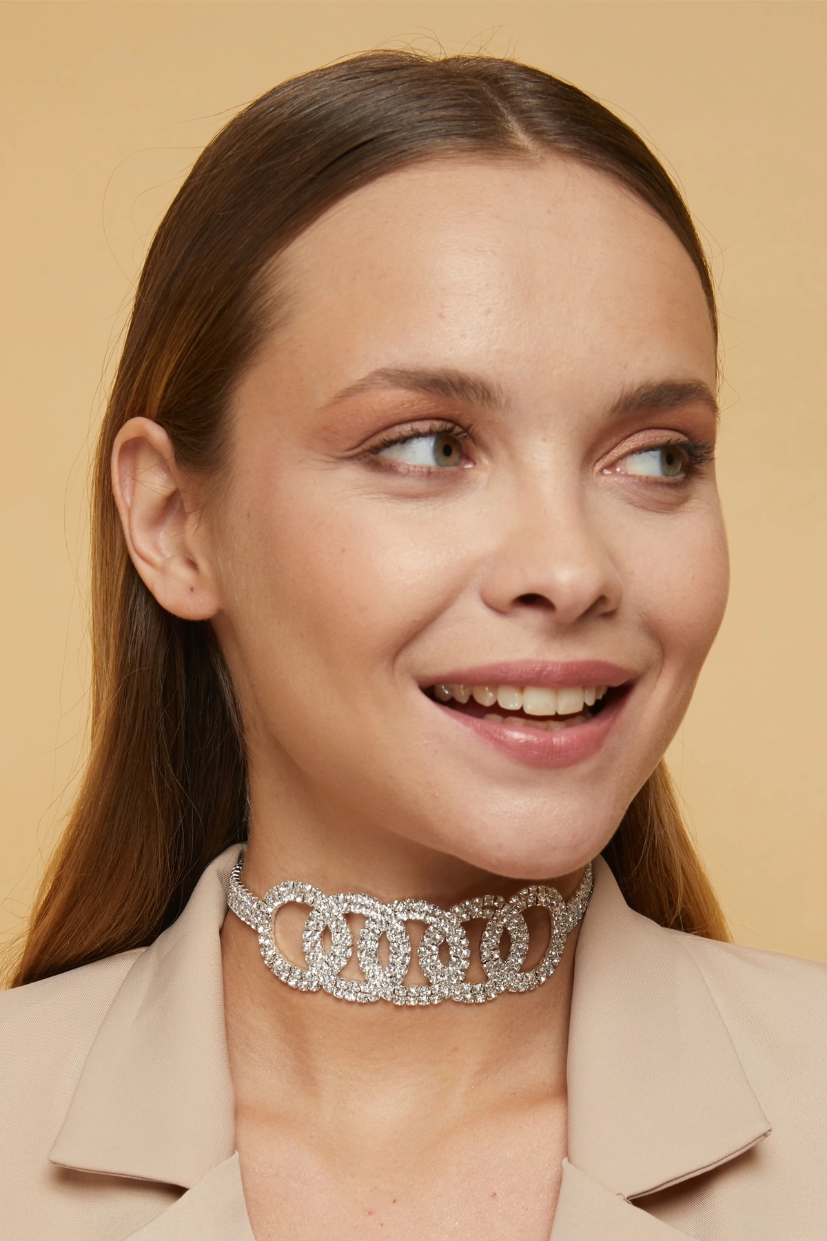 Kadın Halkalı Model Zirkon Taşlı Gümüş Pırlanta Abiye Düğün Gelin Parti Kolye Tasma Gerdanlık Choker