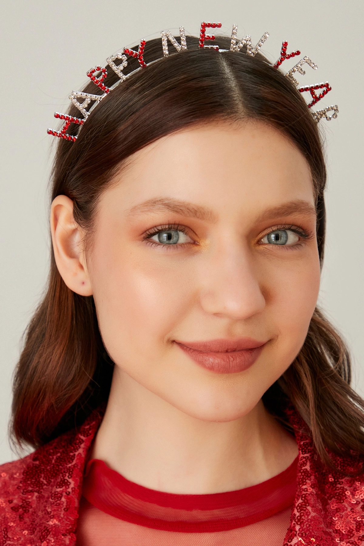 Kadın Yılbaşı Desen Noel Gümüş Zirkon Kristal Taşlı Saç Taç Modeli Yeni Yıl Kutlama Tacı Tokası