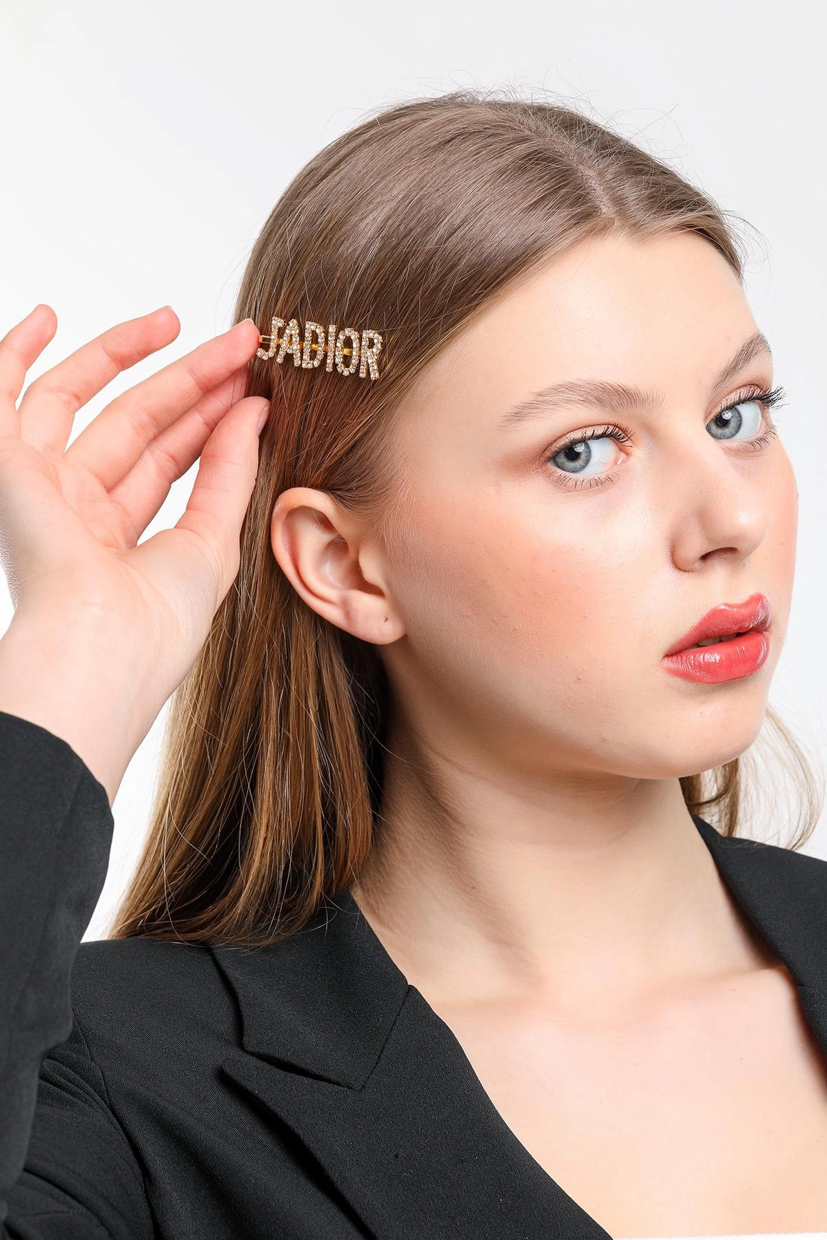 Kadın JDR Harf Marka Model Gold Kaplama Kristal Zirkon Taşlı Saç Tokası