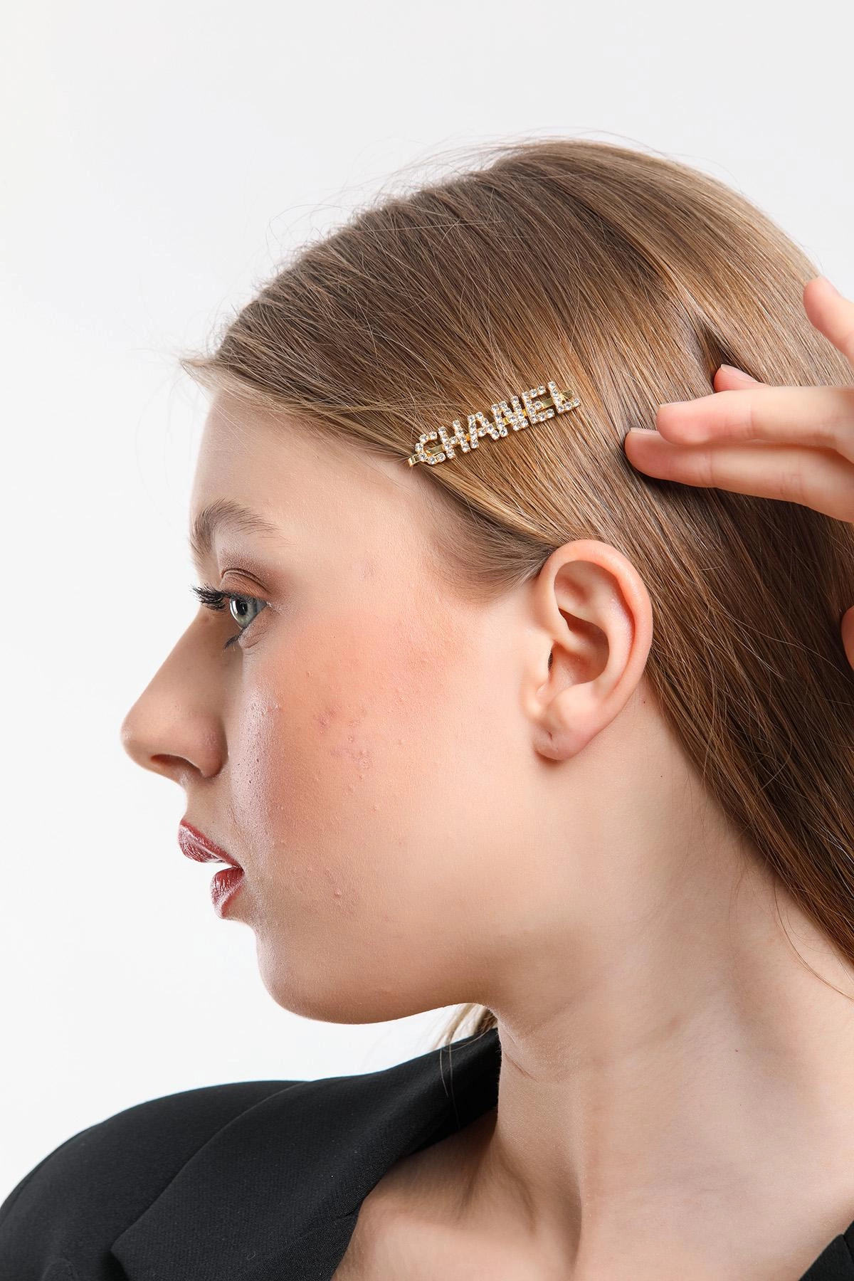 Kadın CC Harf Marka Model Gold Kaplama Kristal Zirkon Taşlı Saç Tokası