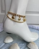 Kadın Üç Deniz Kabuğu Modeli Halhal Gold Kaplama Zincir Detay Kristal Taşlı Zarif Bayan Halhal