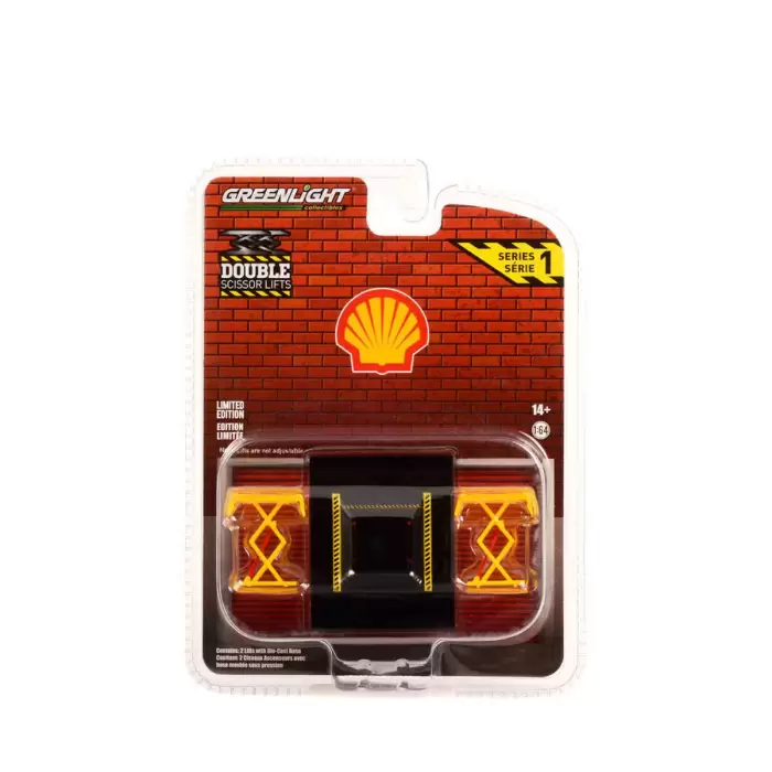 Greenlight 1:64 Auto Body Shop - Automotive Double Scissor Lifts Series 1 - Shell Oil Solid Pack