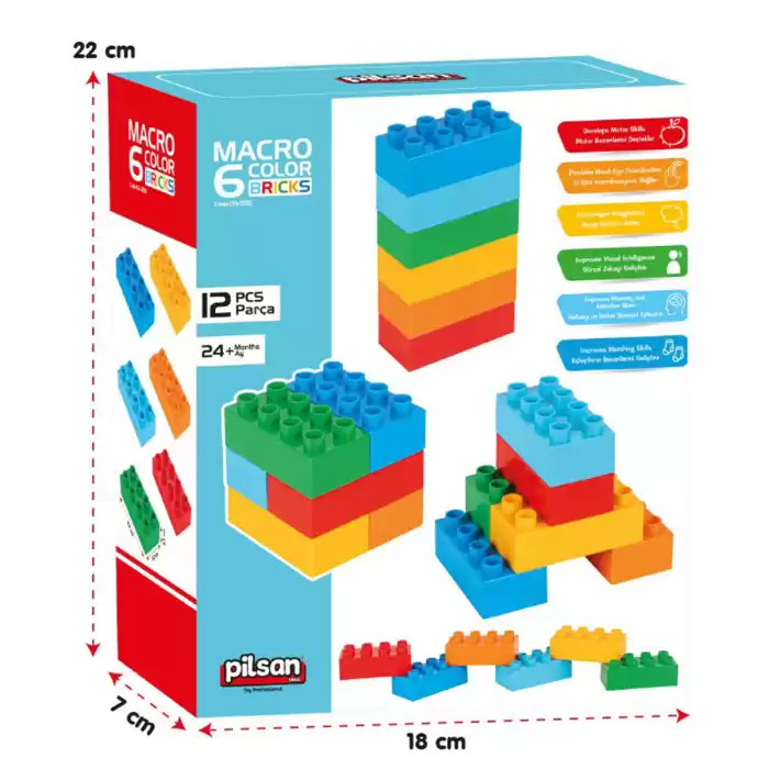 Eğitici Tuğla Bloklar Makro 6 Renkli