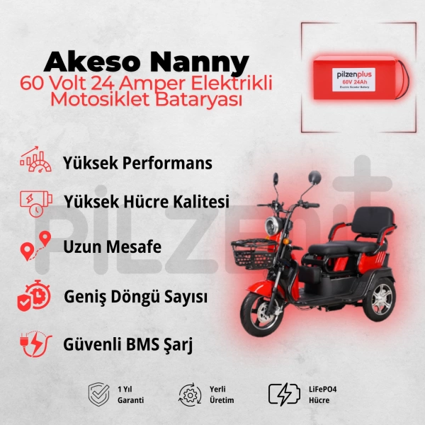 Pilzenplus Akeso Nanny 60V 24Ah LiFePO₄ Elektrikli Motosiklet Bataryası
