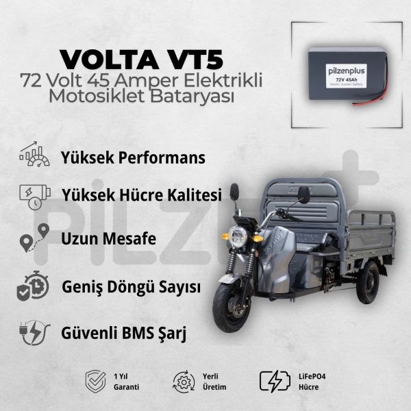 Pilzenplus Volta VT5 72V 45Ah LiFePO₄ Elektrikli Yük Motosiklet Bataryası