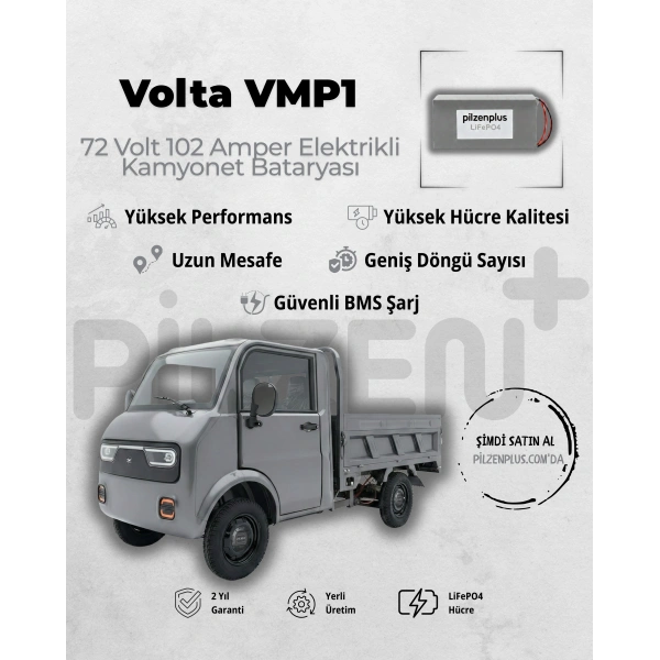 Volta VMP1 Uyumlu 72 Volt 102 Amper LiFePO4 Elektrikli Kamyonet Bataryası