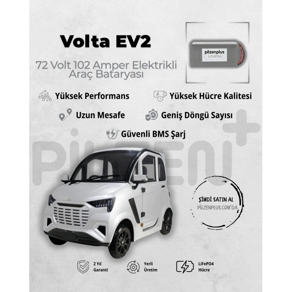 Volta EV2 Uyumlu 72V 102Ah LiFePO4 Elektrikli Araç Bataryası