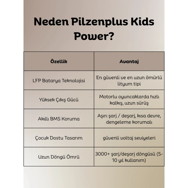 Pilzenplus Kids Power 6V 6Ah LiFePO₄ Batarya