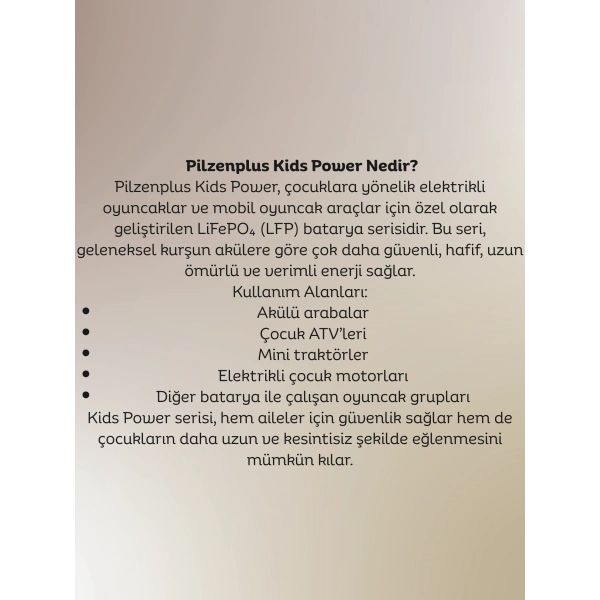 Pilzenplus Kids Power 6V 6Ah LiFePO₄ Batarya