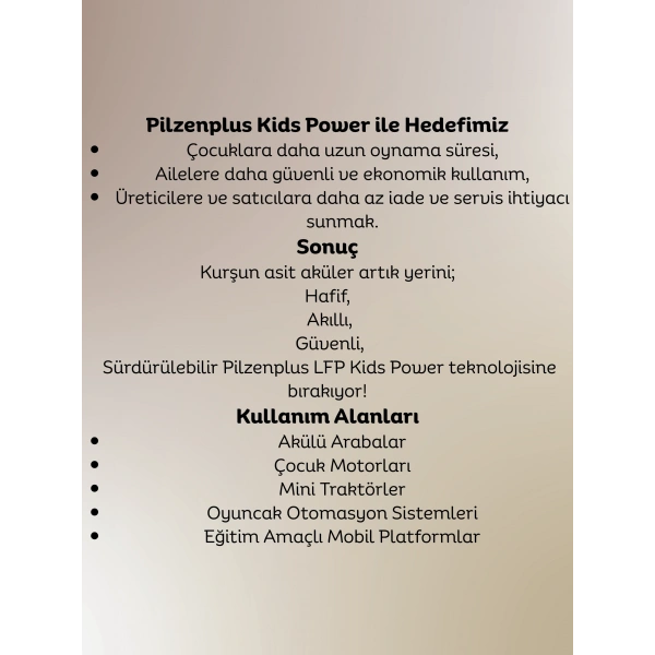 Pilzenplus Kids Power 6V 6Ah LiFePO₄ Batarya