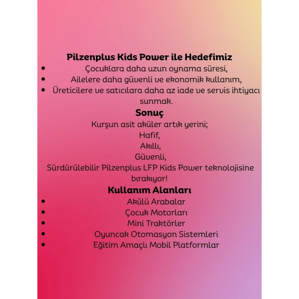 Pilzenplus Kids Power 12V 12Ah LiFePO₄ Batarya