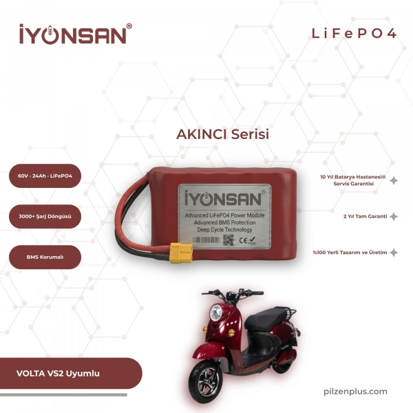 İYONSAN IYN-AKN-6024-S 60V 24Ah LiFePO4 Volta VS2 Uyumlu Elektrikli Scooter Bataryası