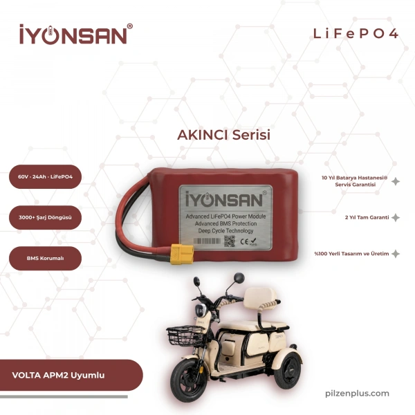 İYONSAN AKINCI VOLTA APM2 Uyumlu 60V 24Ah LiFePO4 Batarya | IYN-AKN-6024-APM2