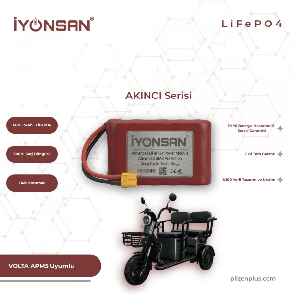 İYONSAN AKINCI VOLTA APM5 Uyumlu 60V 24Ah LiFePO4 Batarya | IYN-AKN-6024-APM5