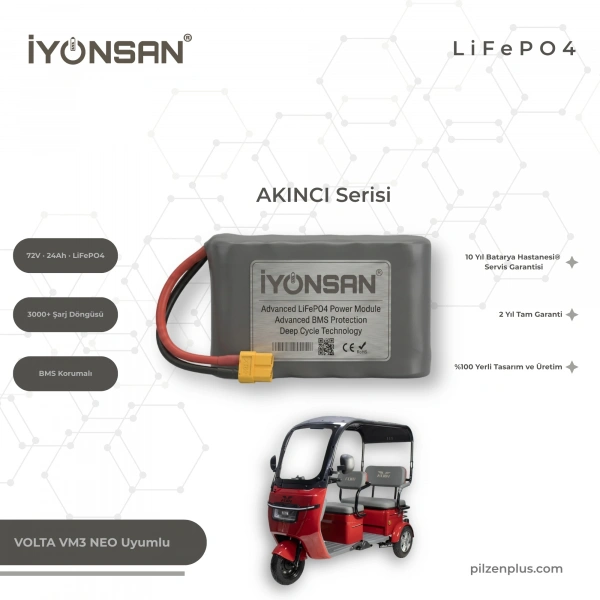 İYONSAN AKINCI VOLTA VM3 NEO Uyumlu 72V 24Ah LiFePO4 Batarya | IYN-AKN-7224-VM3NEO