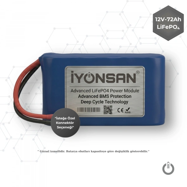 İYONSAN IYN-STD-1272-S 12V 72Ah LiFePO4 (LFP) Standart Batarya Paketi
