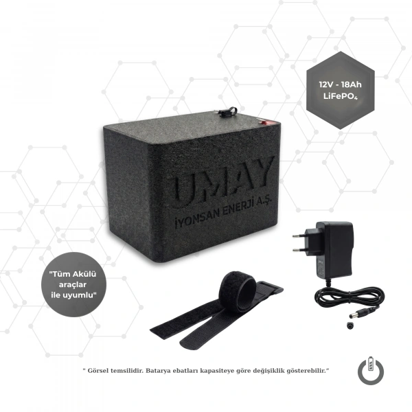 İYONSAN IYN-UMY-1218-SET 12V 18Ah LiFePO4 UMAY Akülü Araba Bataryası ve Şarj Cihazı Seti