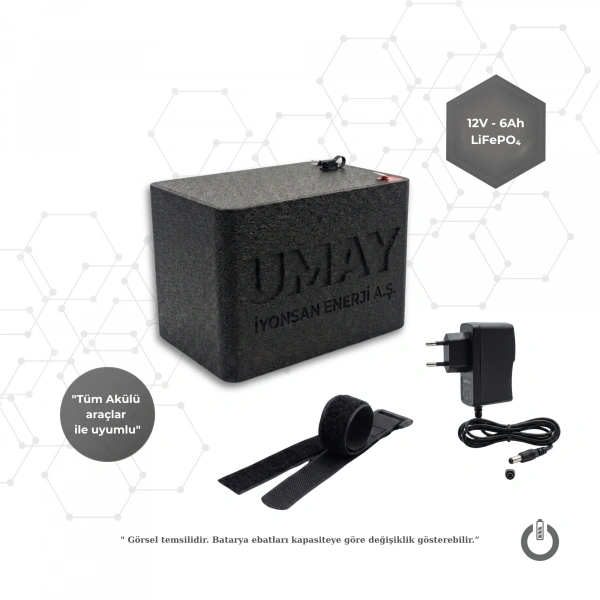 İYONSAN IYN-UMY-1206-SET 12V 6Ah LiFePO4 UMAY Akülü Araba Bataryası ve Şarj Cihazı Seti