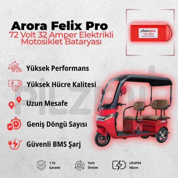Pilzenplus Arora Felix Pro 72V 32Ah LiFePO₄ Elektrikli Motosiklet Bataryası