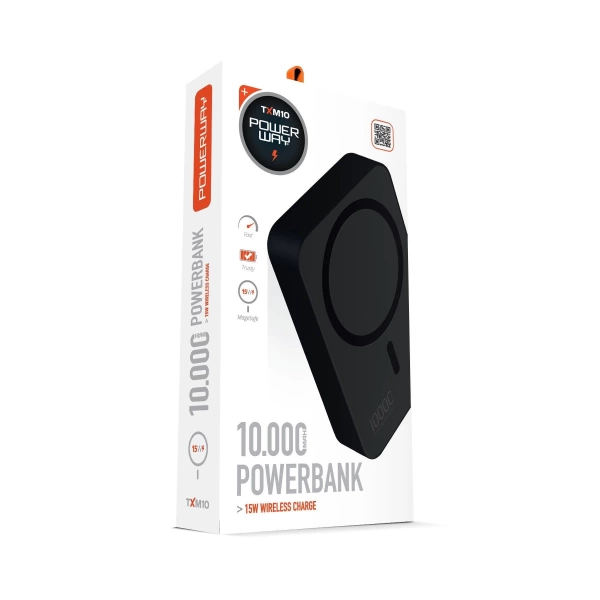 Powerway 10.000 mAh PD 15W Magsafe Kablosuz Wireless Taşınabilir Şarj Cihazı Siyah Powerbank TXM10