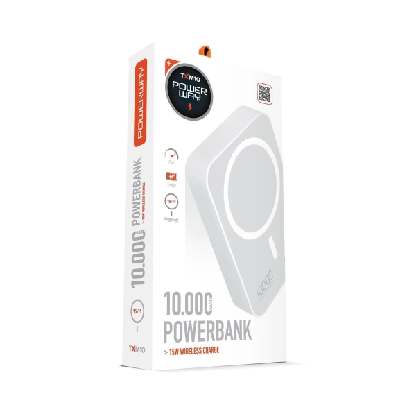 Powerway 10.000 mAh PD 15W Magsafe Kablosuz Wireless Taşınabilir Şarj Cihazı Beyaz Powerbank TXM10