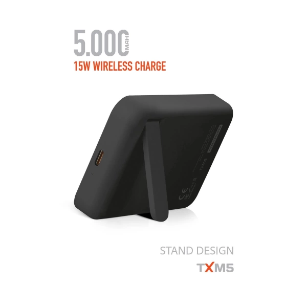 Powerway 5.000 mAh PD 15W Magsafe Kablosuz Wireless Taşınabilir Şarj Cihazı Siyah Powerbank TXM5