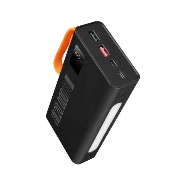Powerway QC20 Siyah 20.000 mAh PD 22.5W Dahili Kablolu Hızlı Şarj Led Işıklı Powerbank