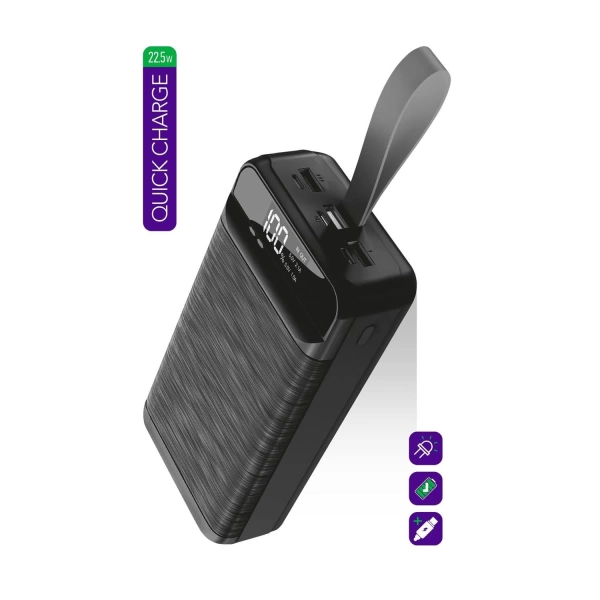 Powerway QC30 Siyah 30.000 mAh PD 22.5W Hızlı Şarj Led Işıklı Powerbank