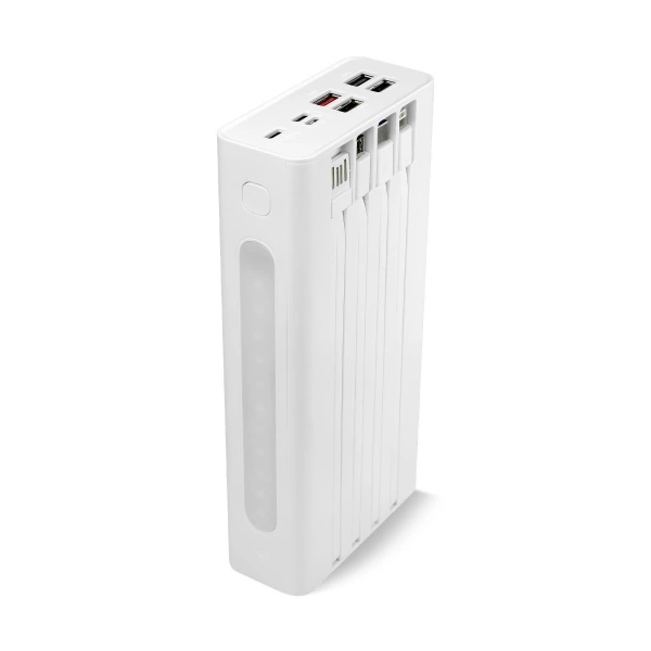 Powerway QC30S Beyaz 30.000 mAh PD 22.5W Dahili Kablolu Hızlı Şarj Led Işıklı Powerbank