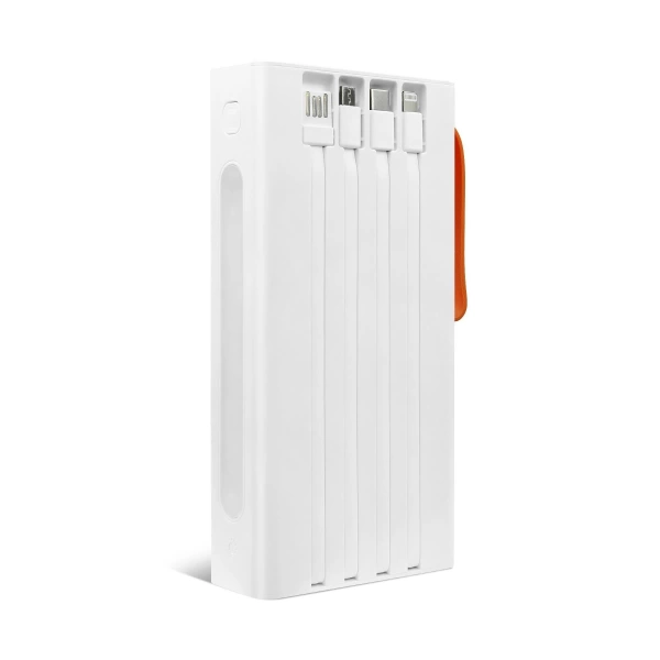 Powerway QC30S Beyaz 30.000 mAh PD 22.5W Dahili Kablolu Hızlı Şarj Led Işıklı Powerbank