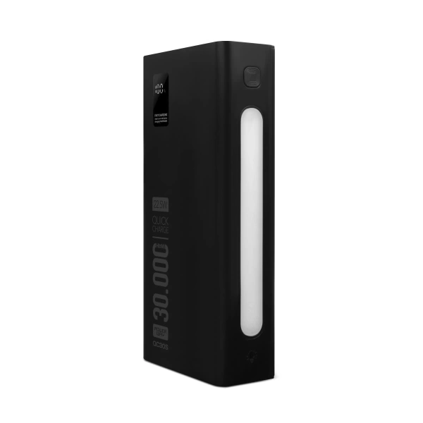 Powerway QC30S Siyah 30.000 mAh PD 22.5W Dahili Kablolu Hızlı Şarj Led Işıklı Powerbank