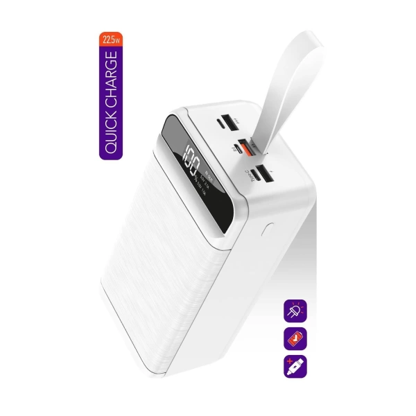 Powerway QC60 Beyaz 60.000 mAh PD 22.5W Hızlı Şarj Led Işıklı Powerbank