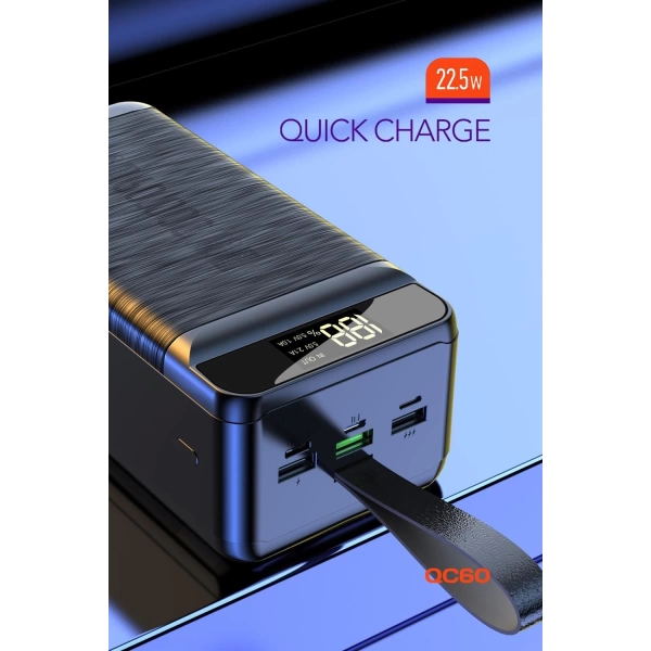 Powerway QC60 Siyah 60.000 mAh PD 22.5W Hızlı Şarj Led Işıklı Powerbank