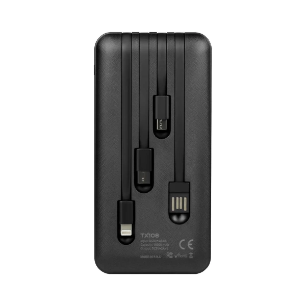 Powerway TX108 Siyah 10.000 mAh Dijital Göstergeli Ekstra Kablolu 4 Çıkışlı Powerbank